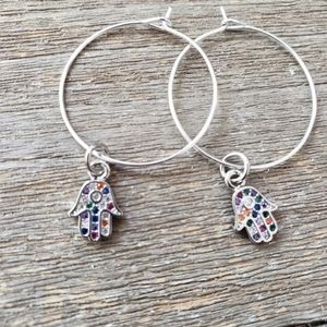 Handmade Silver Hamsa Hand Hoops